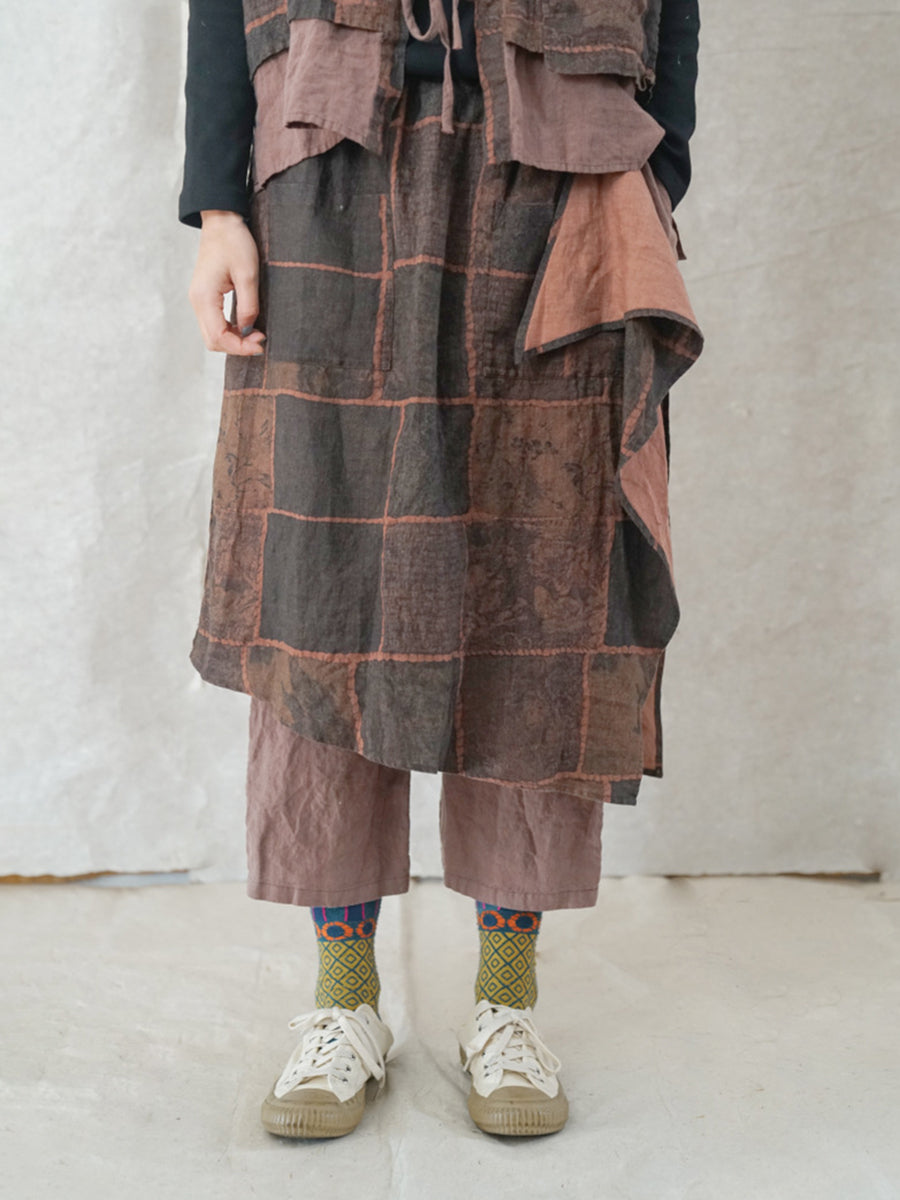 Pantaloni estivi vintage da donna in lino patchwork