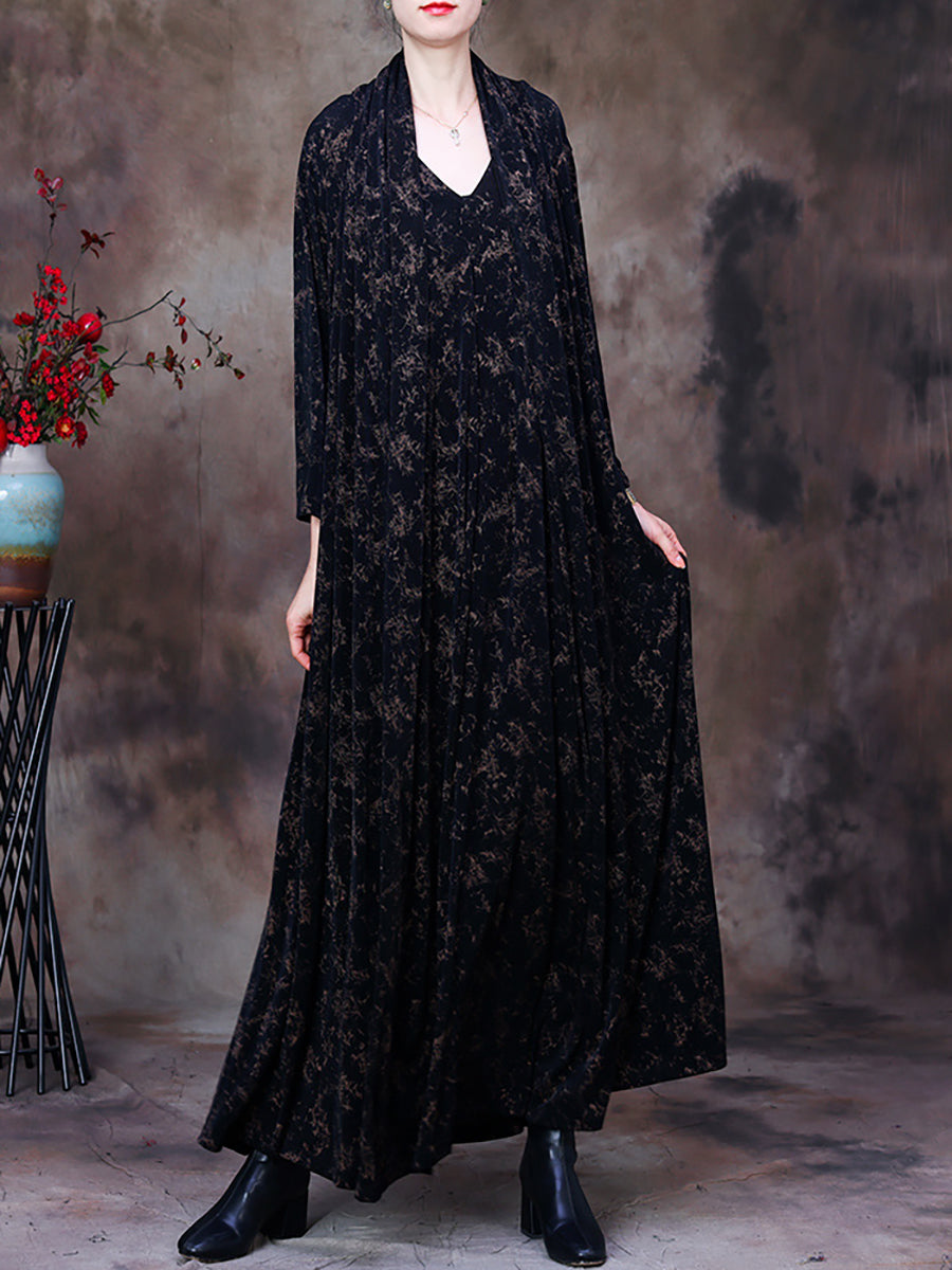 Abito largo con scollo a V floreale vintage da donna