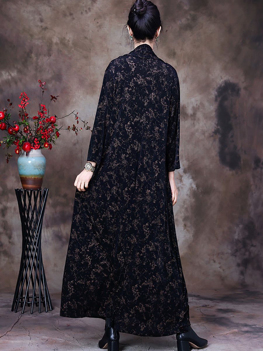 Abito largo con scollo a V floreale vintage da donna