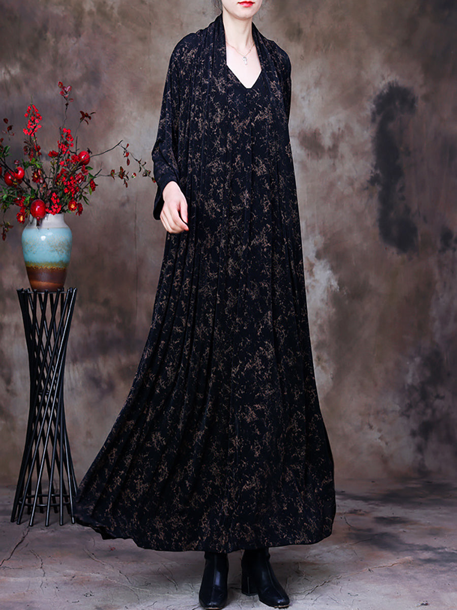 Abito largo con scollo a V floreale vintage da donna
