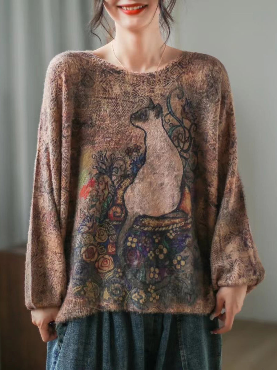 Maglione casual largo con collo a gatto da donna