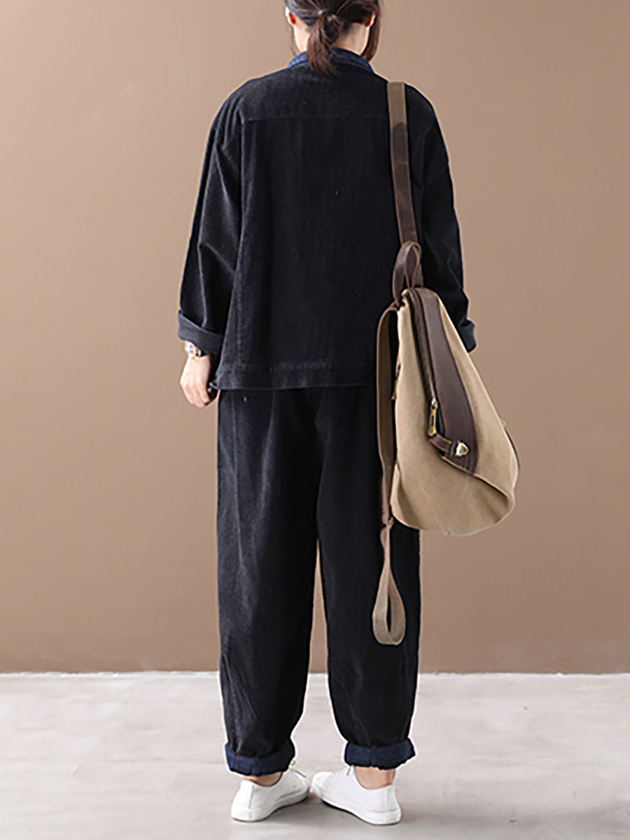Set cappotto vintage autunnale da donna + pantaloni harem