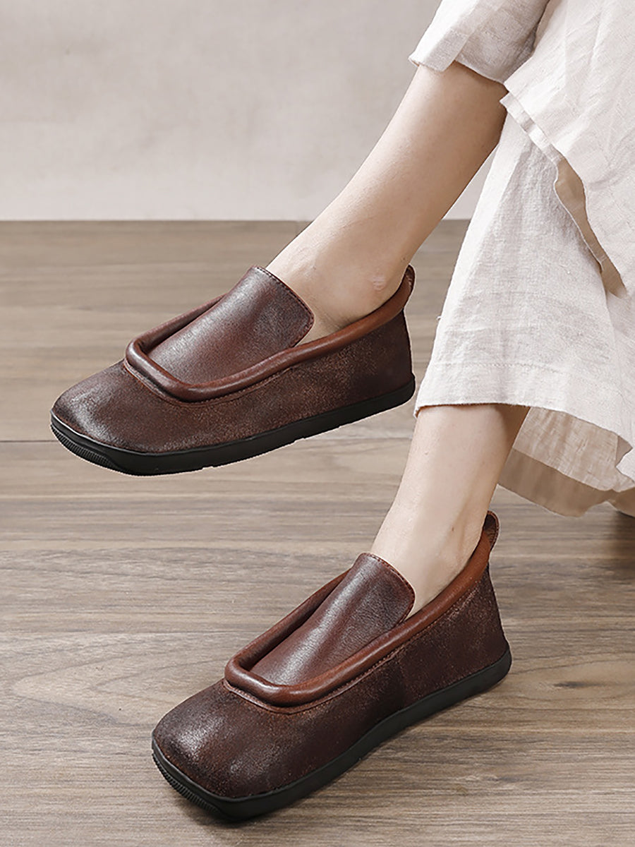 Scarpe da donna in pelle vintage con punta tonda e piatte