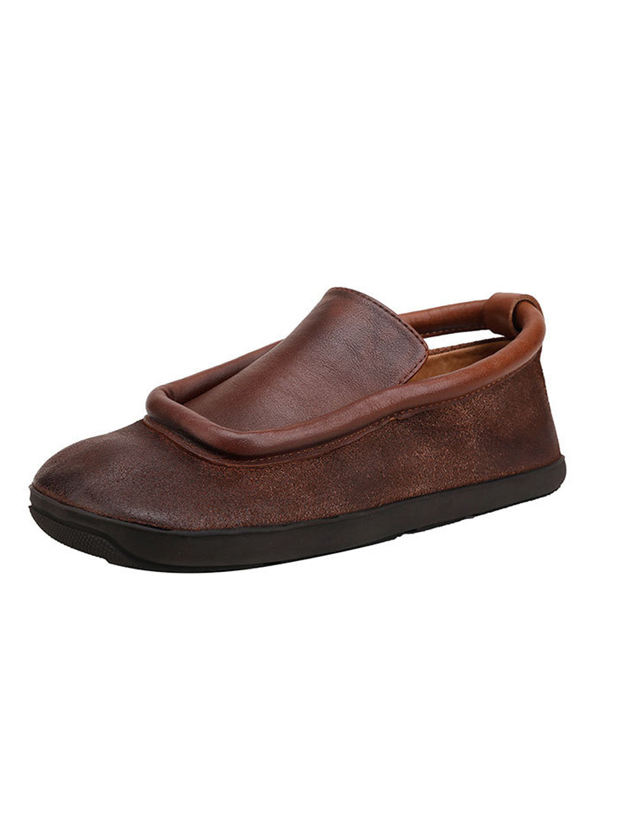 Scarpe da donna in pelle vintage con punta tonda e piatte