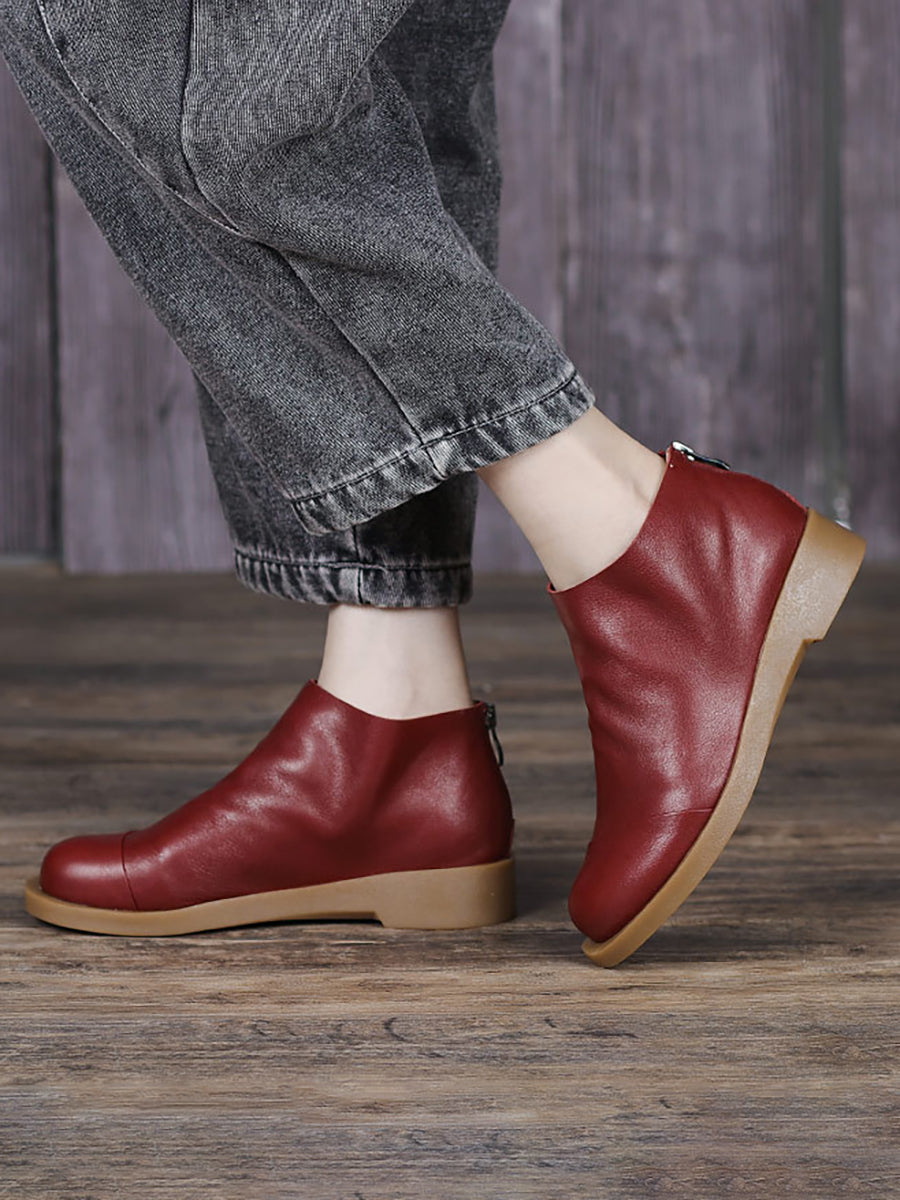 BUYKUD Stivali corti da donna vintage in vera pelle fatti a mano