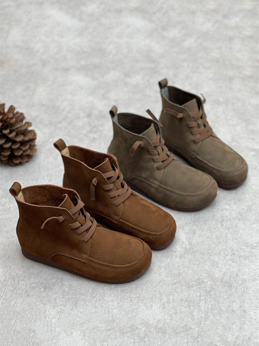 Bottines en cuir souple à cordon de serrage vintage pour femmes