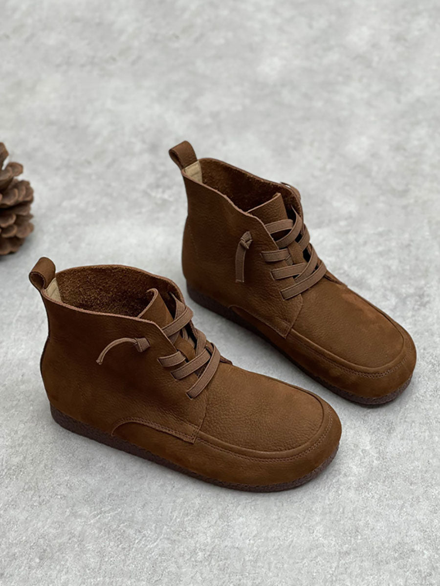 Bottines en cuir souple à cordon de serrage vintage pour femmes