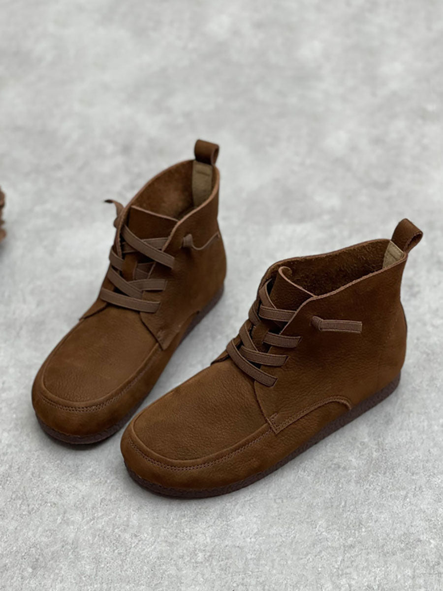 Bottines en cuir souple à cordon de serrage vintage pour femmes
