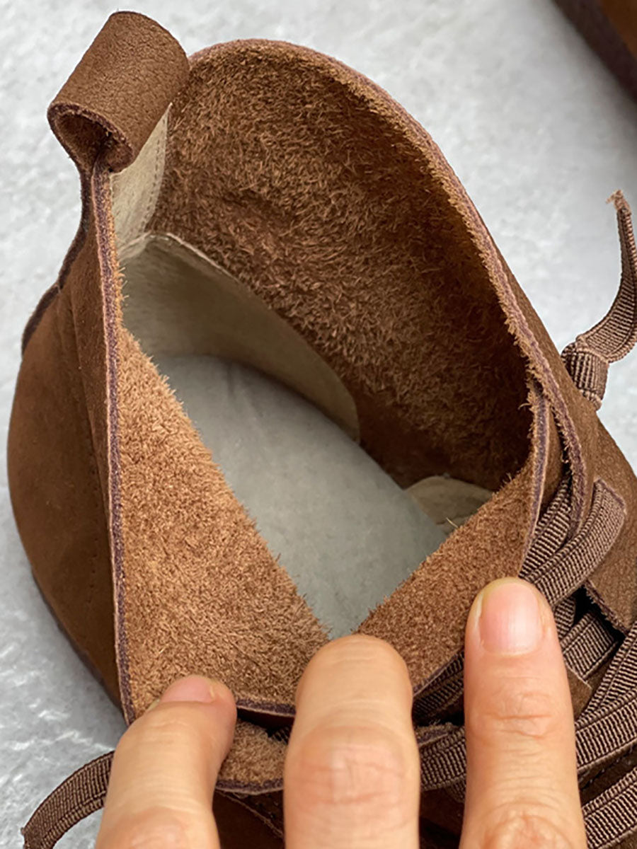 Bottines en cuir souple à cordon de serrage vintage pour femmes