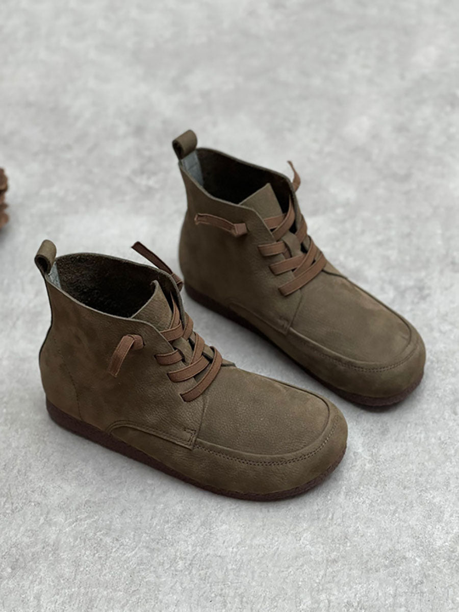 Bottines en cuir souple à cordon de serrage vintage pour femmes