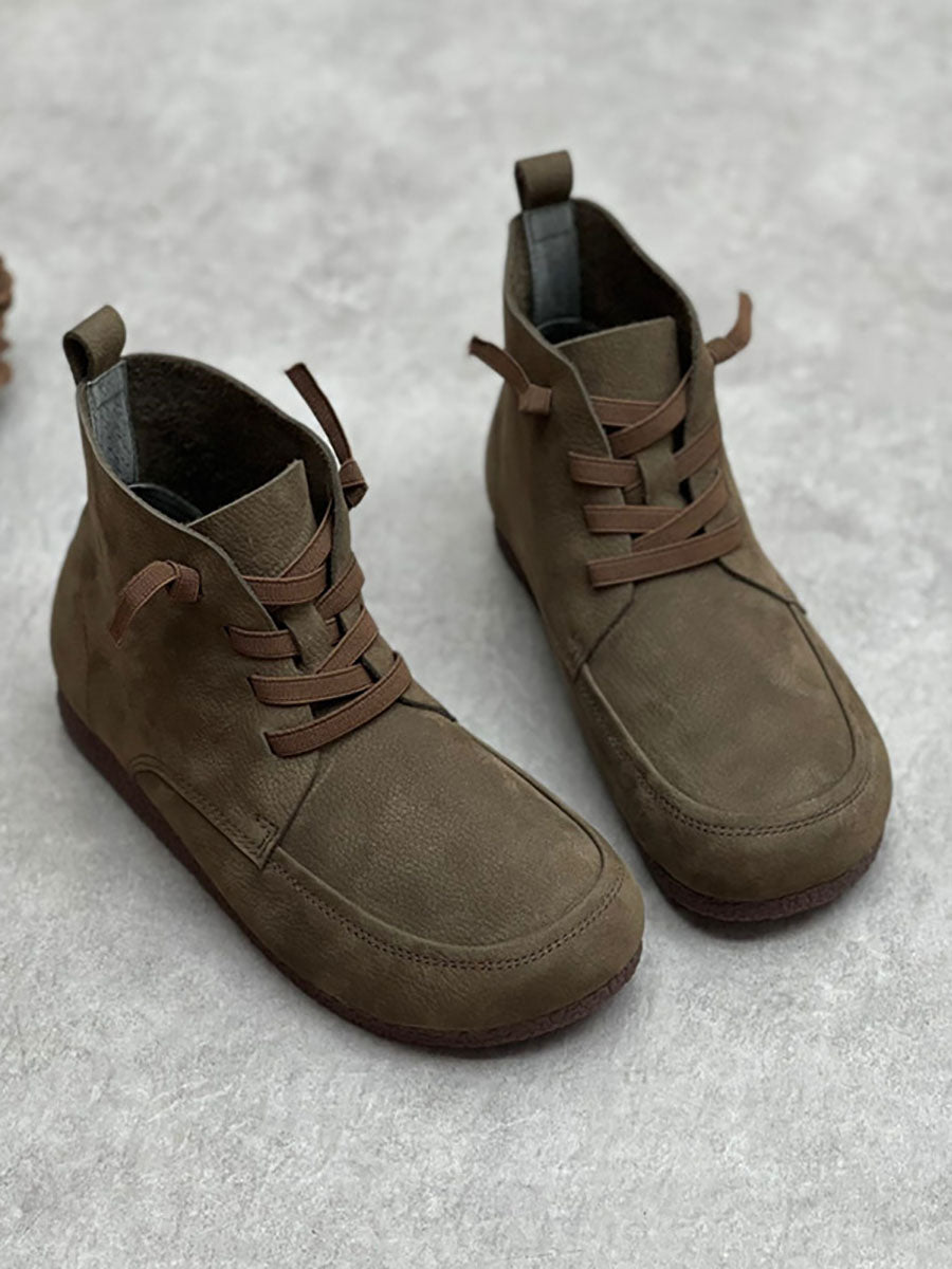 Bottines en cuir souple à cordon de serrage vintage pour femmes