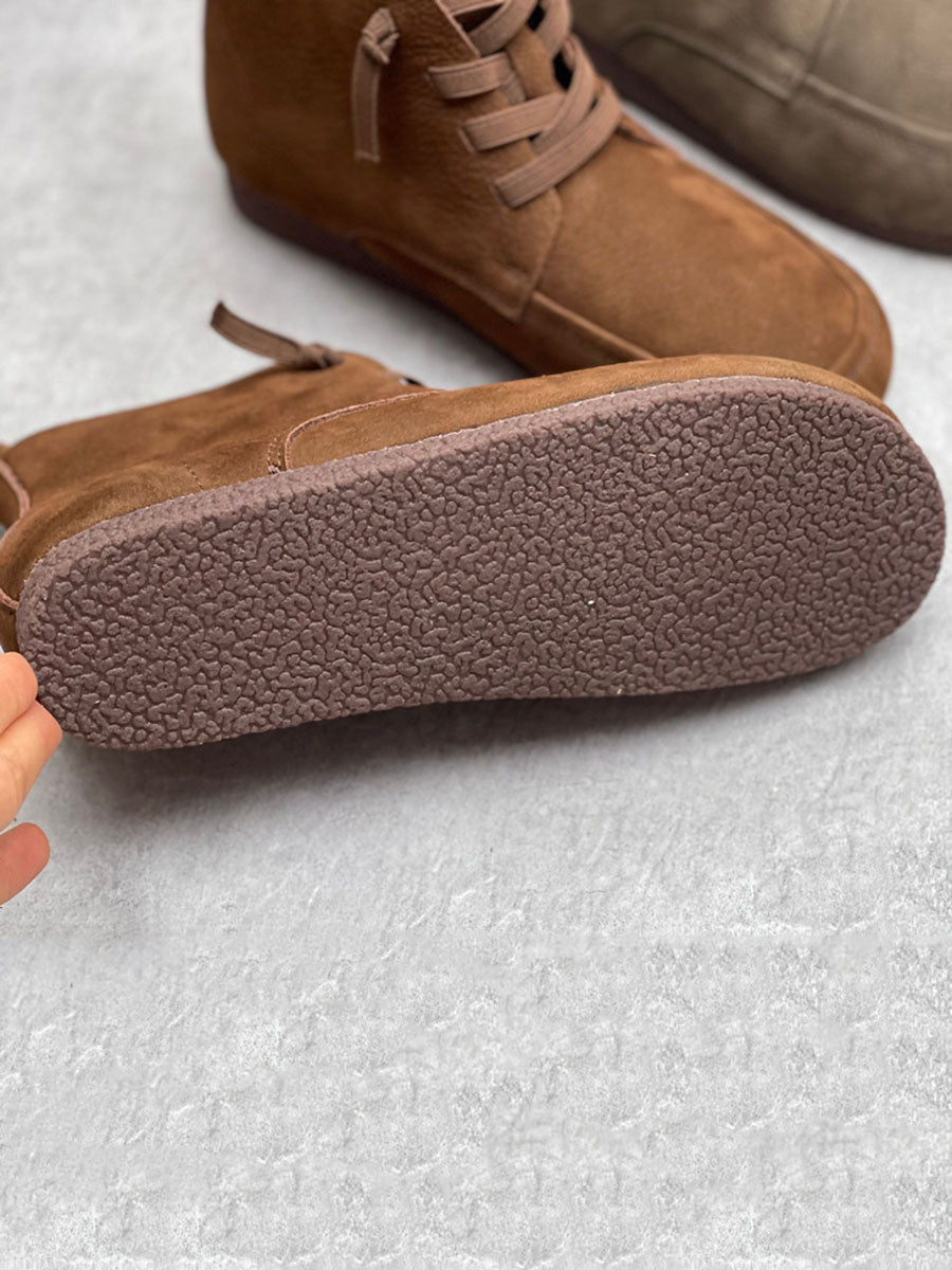 Bottines en cuir souple à cordon de serrage vintage pour femmes