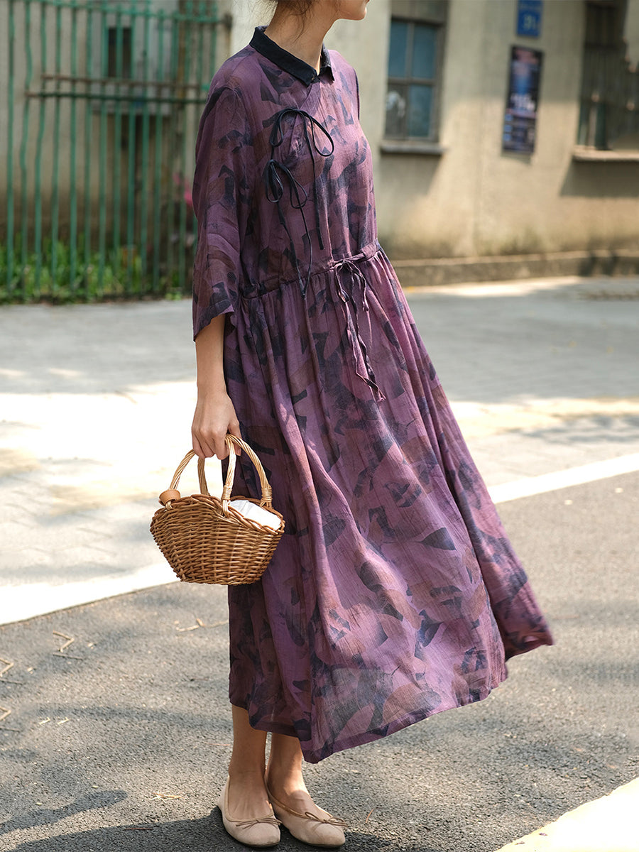 Abito largo con coulisse in stile cinese da donna