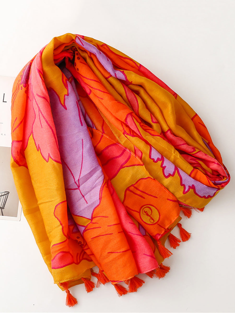 Sciarpa da viaggio con nappa floreale vintage da donna