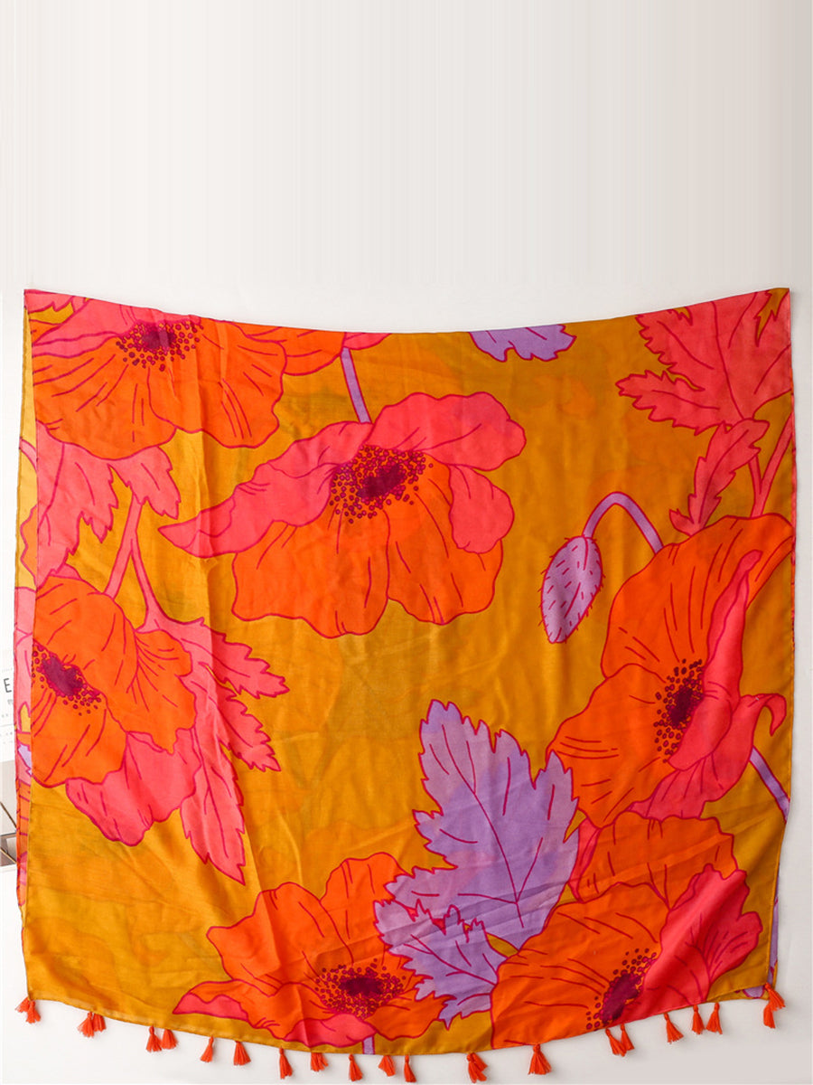 Sciarpa da viaggio con nappa floreale vintage da donna