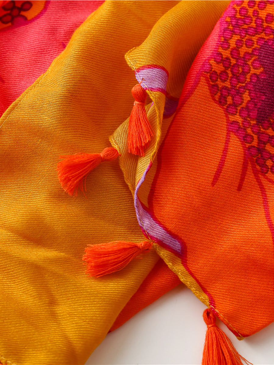 Sciarpa da viaggio con nappa floreale vintage da donna