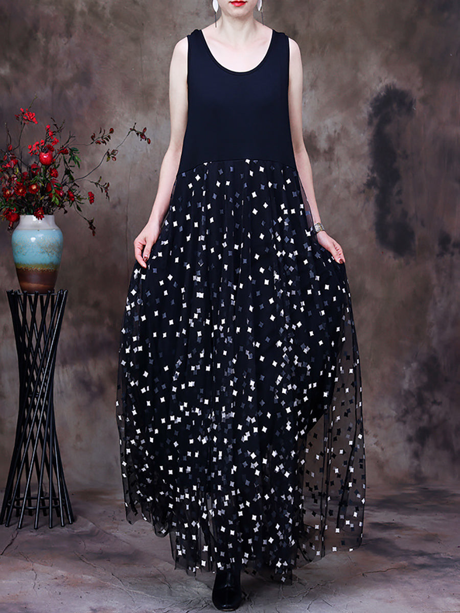 Robe gilet en mousseline à pois carrés pour femmes, mode d'été