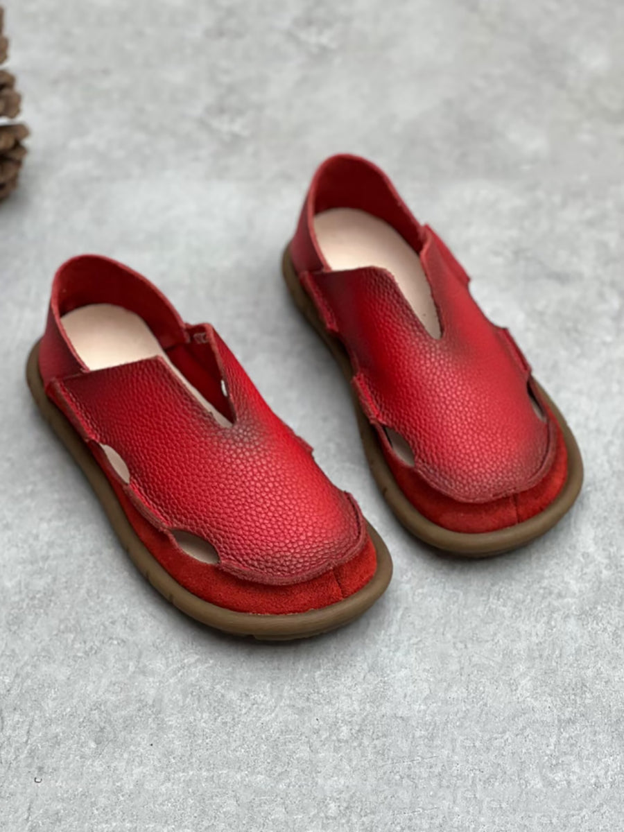 Scarpe piatte traforate in pelle solida estiva retrò da donna