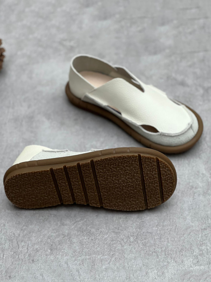 Scarpe piatte traforate in pelle solida estiva retrò da donna