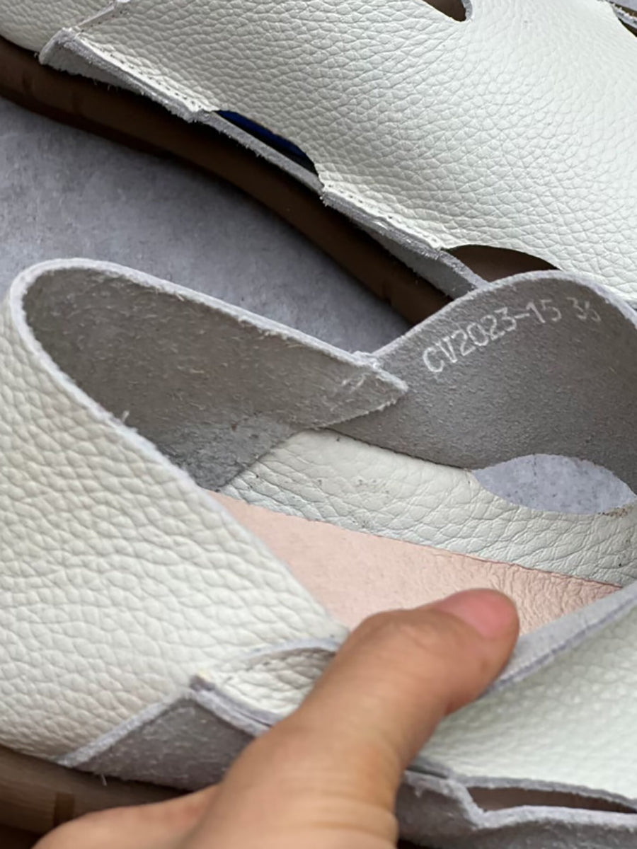 Scarpe piatte traforate in pelle solida estiva retrò da donna