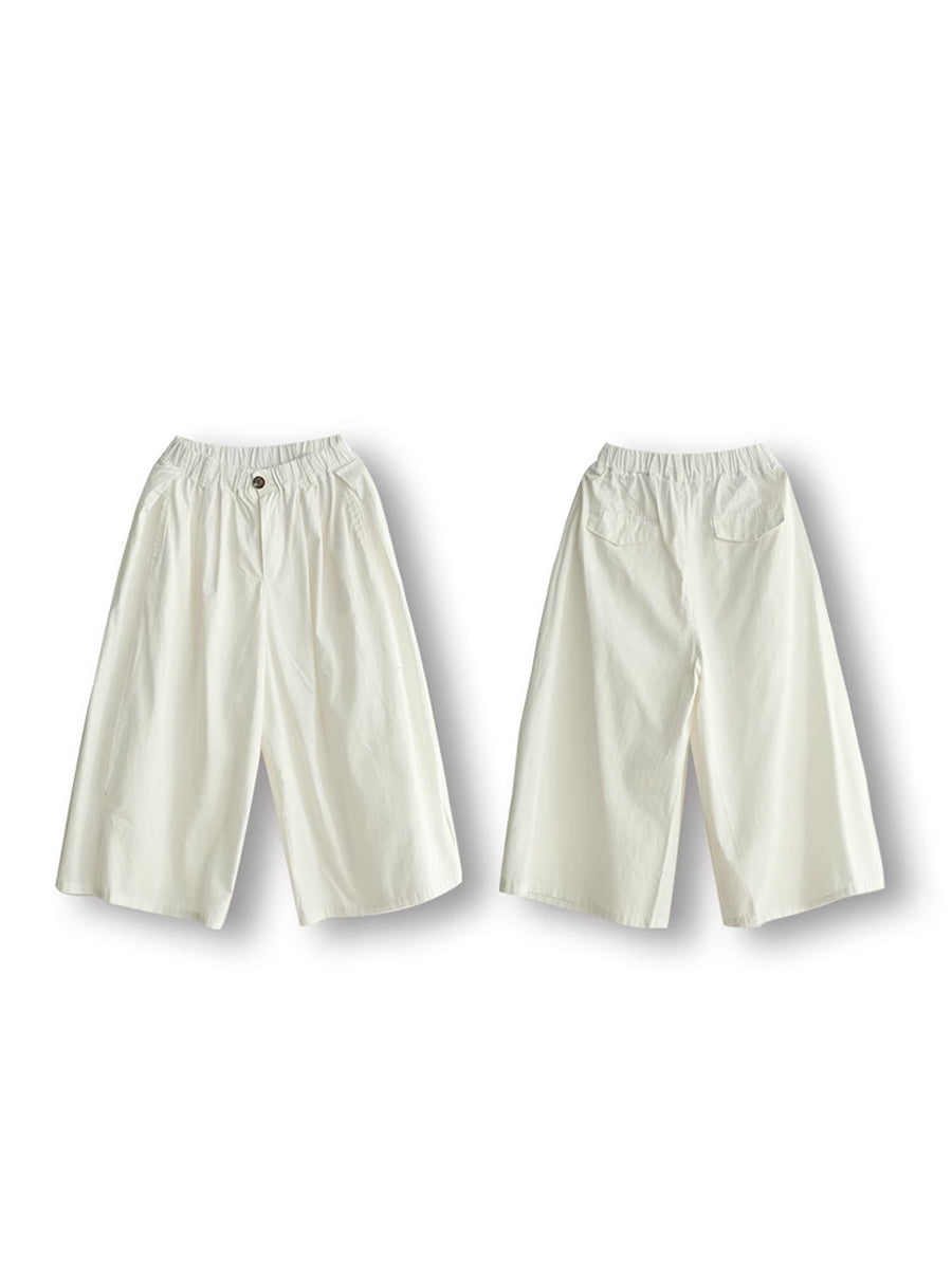 Pantaloni larghi in cotone con tasche tinta unita casual estivi da donna