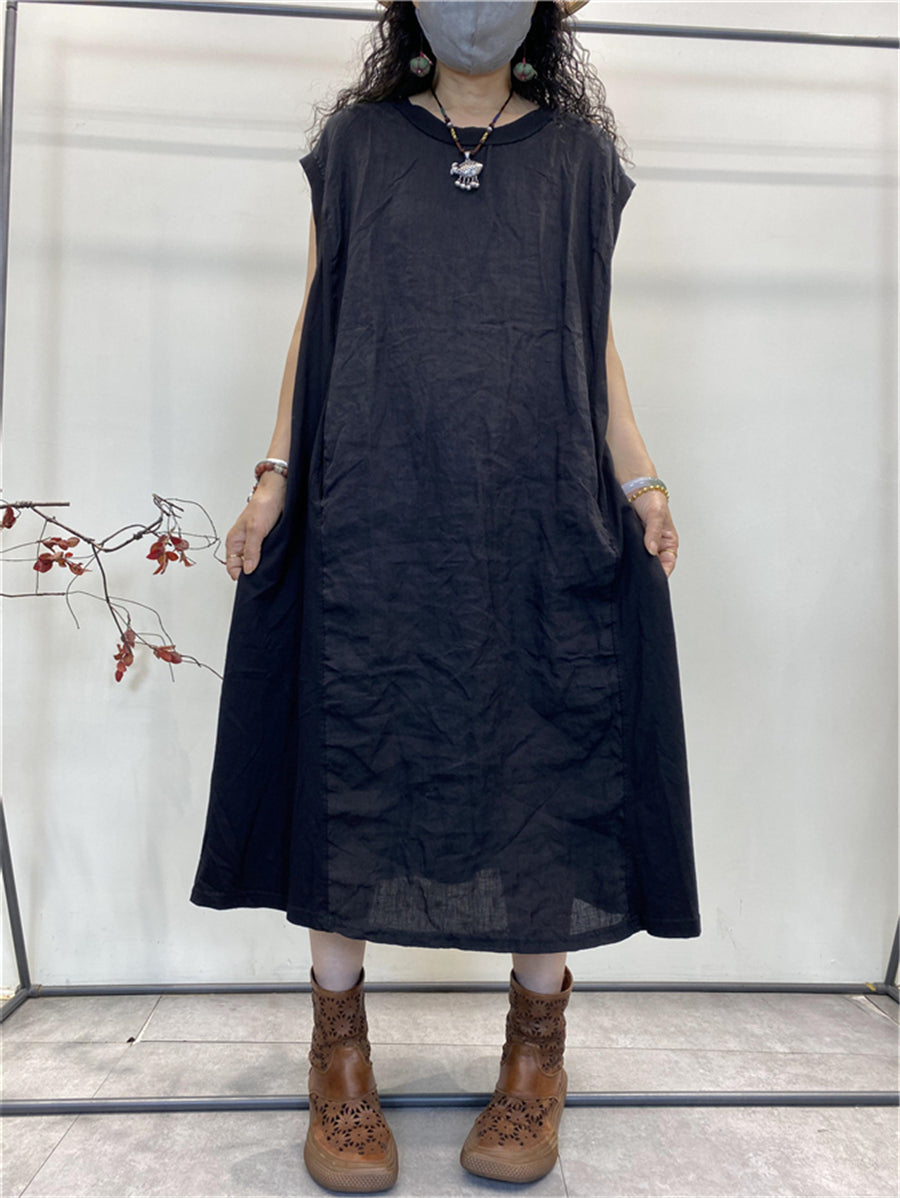 Abito estivo da donna in cotone con gilet largo e giuntato vintage