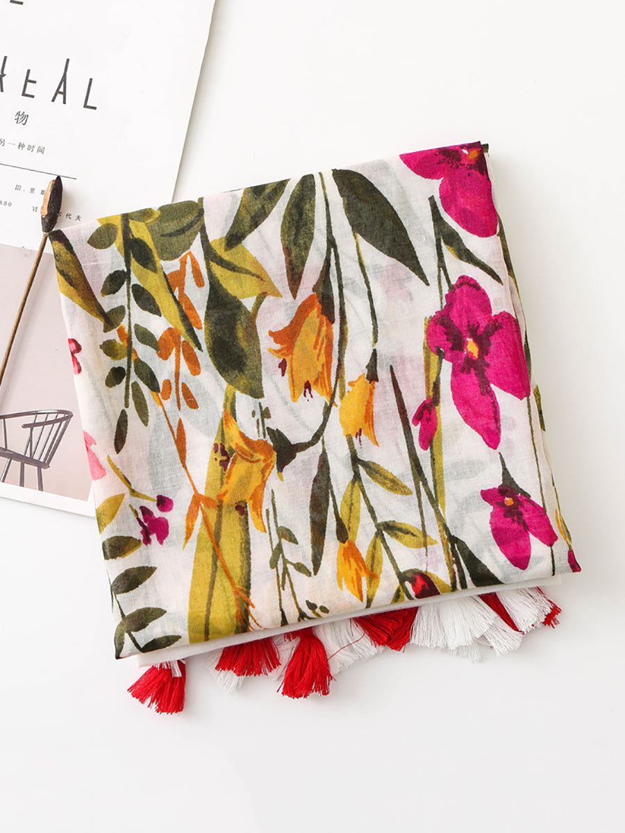 Sciarpa con nappe e stampa floreale da donna Seaside