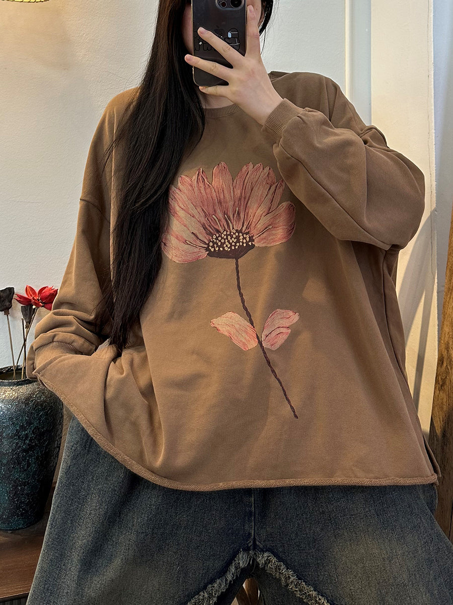 Camicia con orlo a stampa floreale autunnale da donna