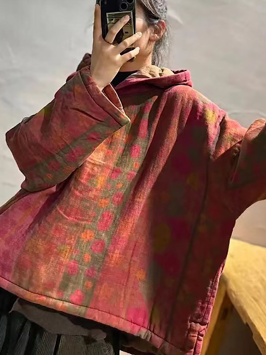Cappotto imbottito con cappuccio invernale vintage da donna