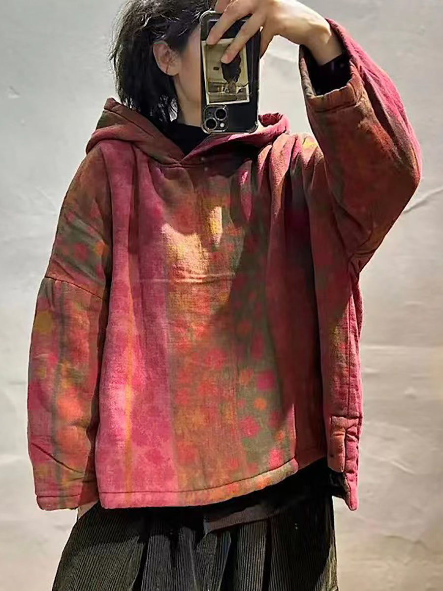 Cappotto imbottito con cappuccio invernale vintage da donna