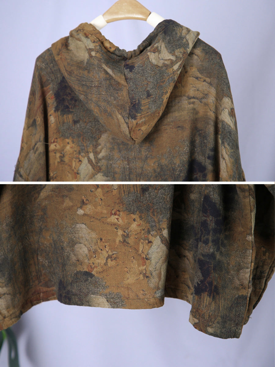Felpa con cappuccio primaverile con stampa vintage da donna