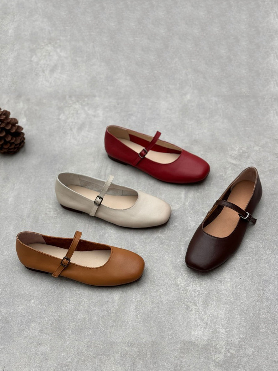 Scarpe Mary Jane eleganti da donna in pelle piena con tacco basso