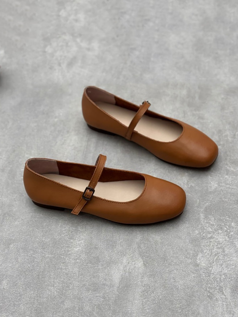 Scarpe Mary Jane eleganti da donna in pelle piena con tacco basso