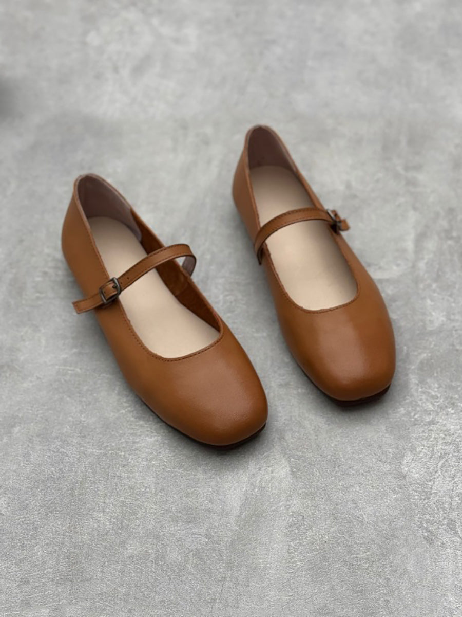 Scarpe Mary Jane eleganti da donna in pelle piena con tacco basso