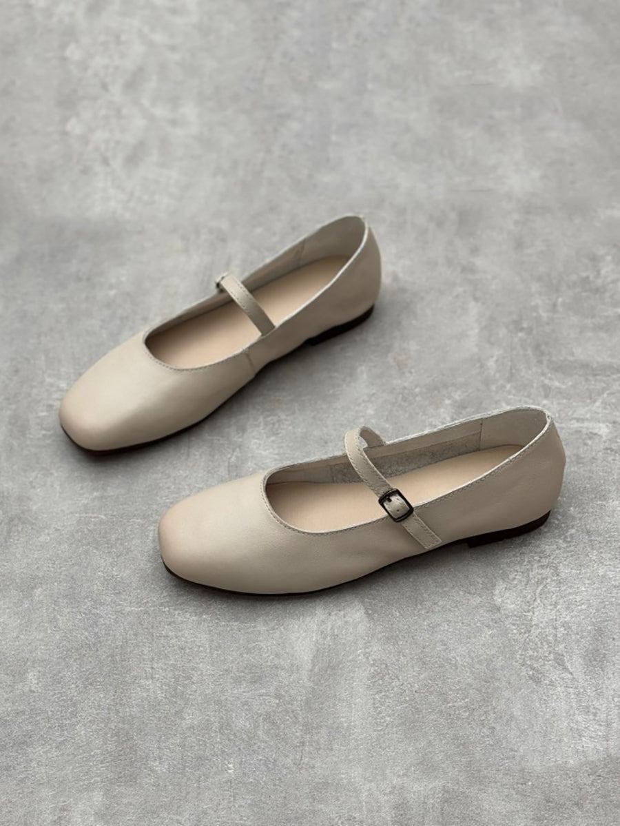 Scarpe Mary Jane eleganti da donna in pelle piena con tacco basso