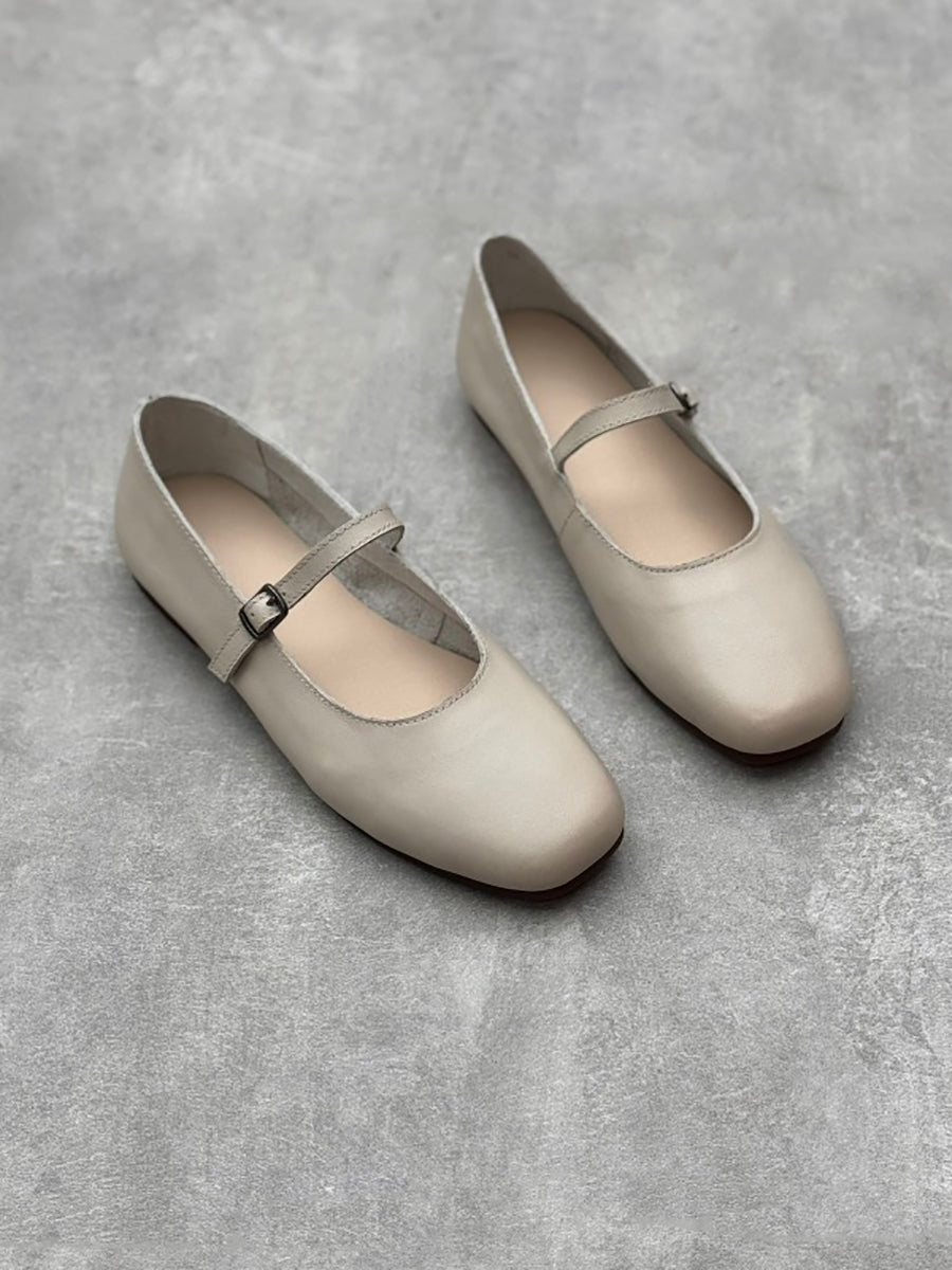 Scarpe Mary Jane eleganti da donna in pelle piena con tacco basso