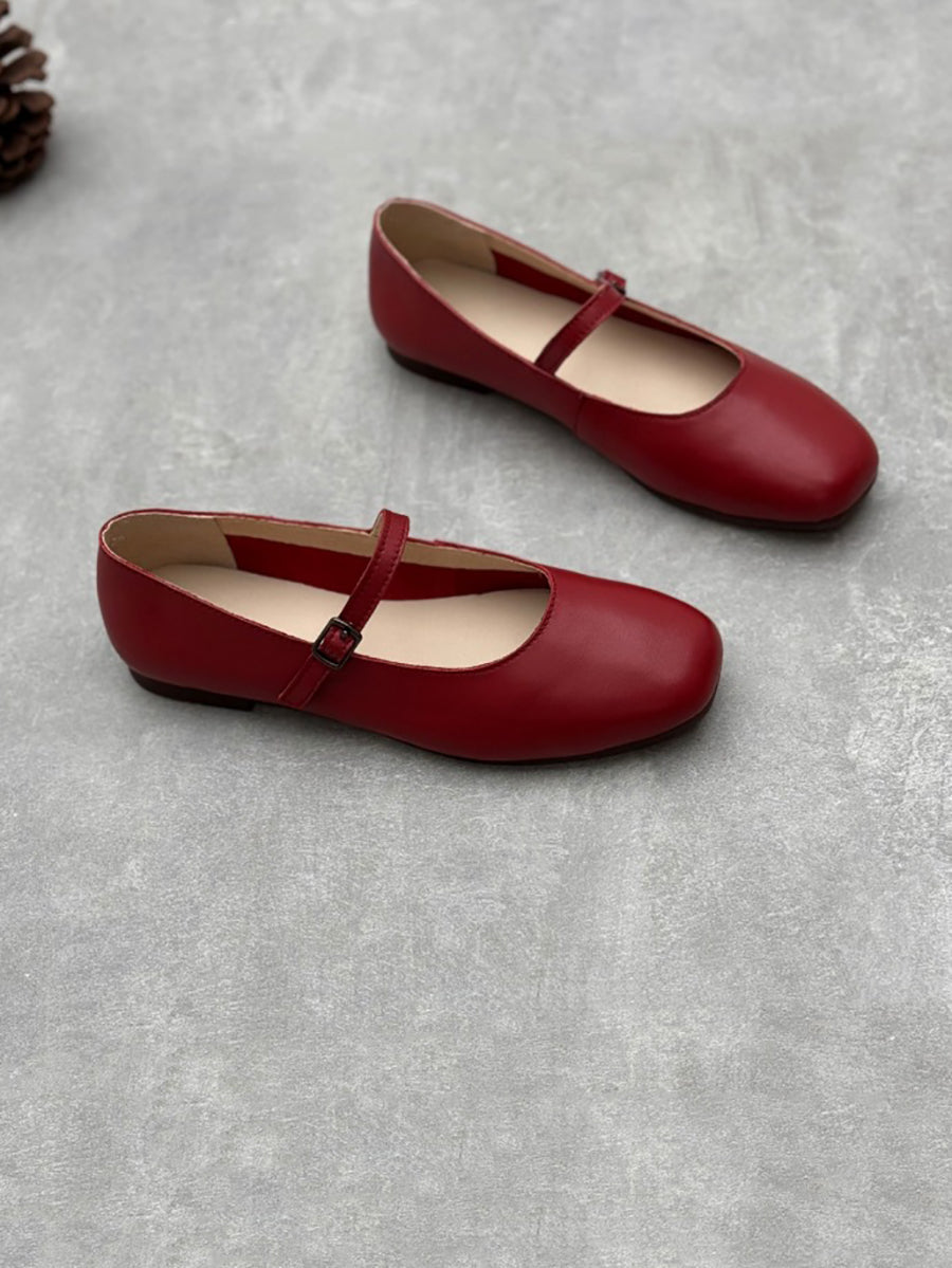 Scarpe Mary Jane eleganti da donna in pelle piena con tacco basso