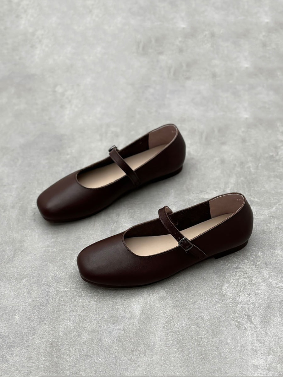 Scarpe Mary Jane eleganti da donna in pelle piena con tacco basso