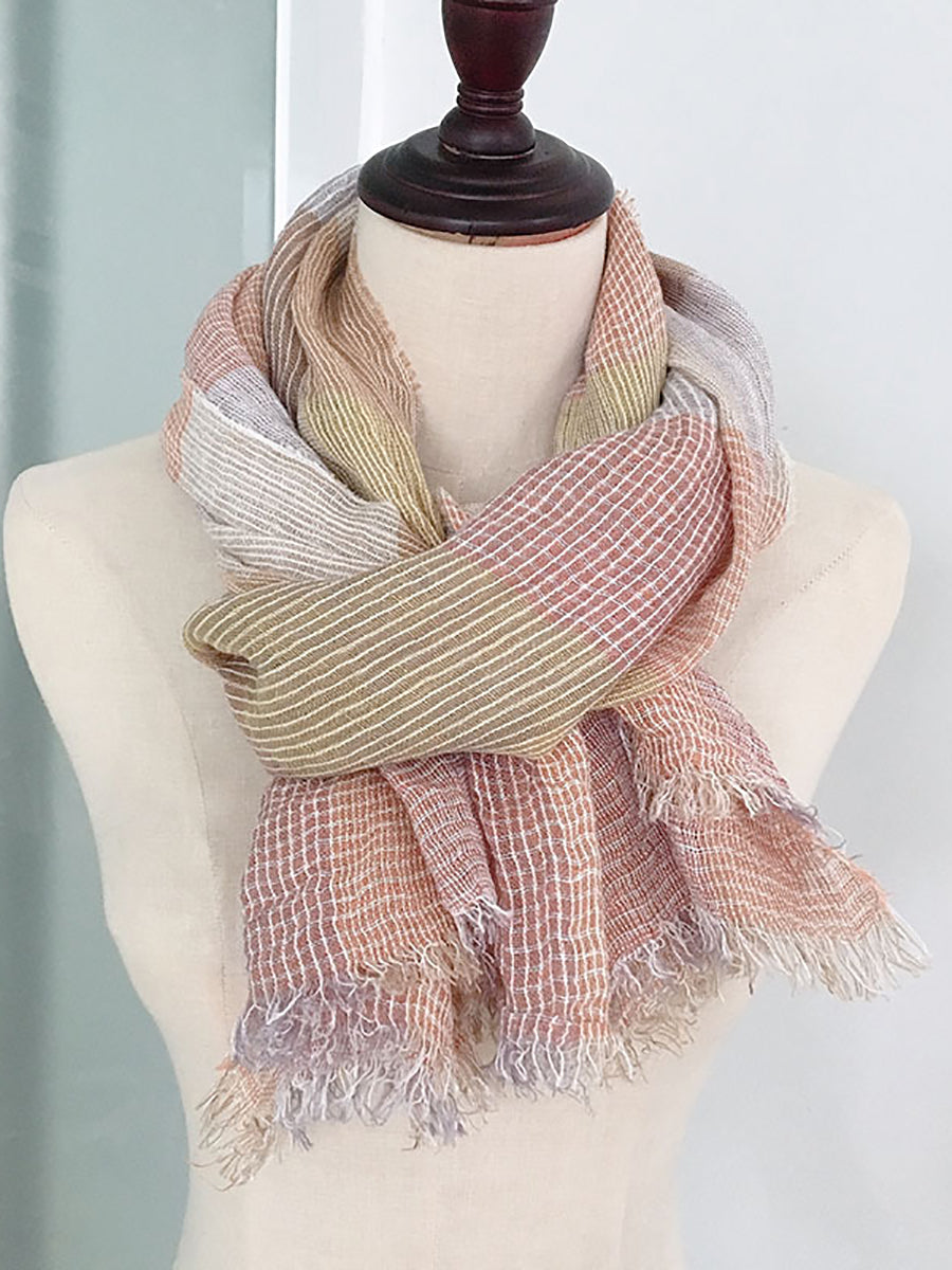 Sciarpa sottile con nappe a quadri estivi artistici da donna