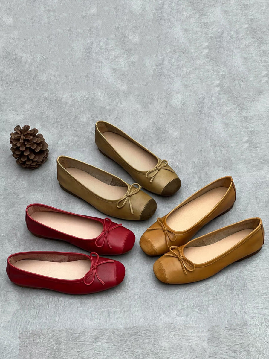 Scarpe basse da donna estive eleganti in pelle con fiocco
