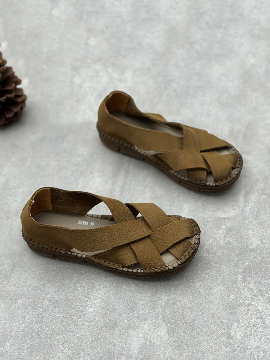 Scarpe basse estive casual in pelle intrecciata da donna