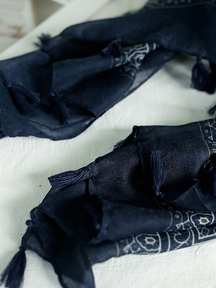 Sciarpa con nappe e stampa etnica estiva da donna