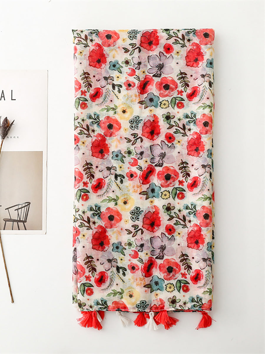 Sciarpa scialle con nappe e fiori artistici da viaggio per donna
