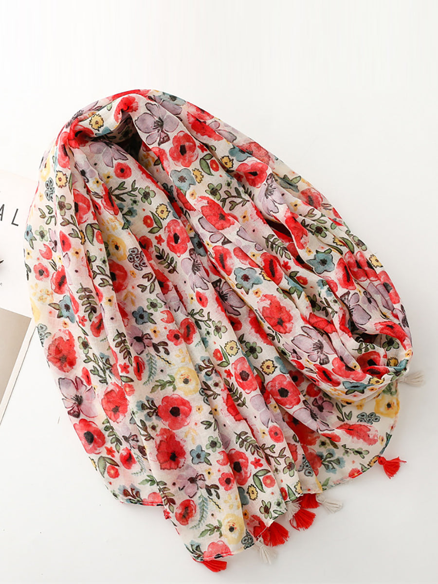 Sciarpa scialle con nappe e fiori artistici da viaggio per donna