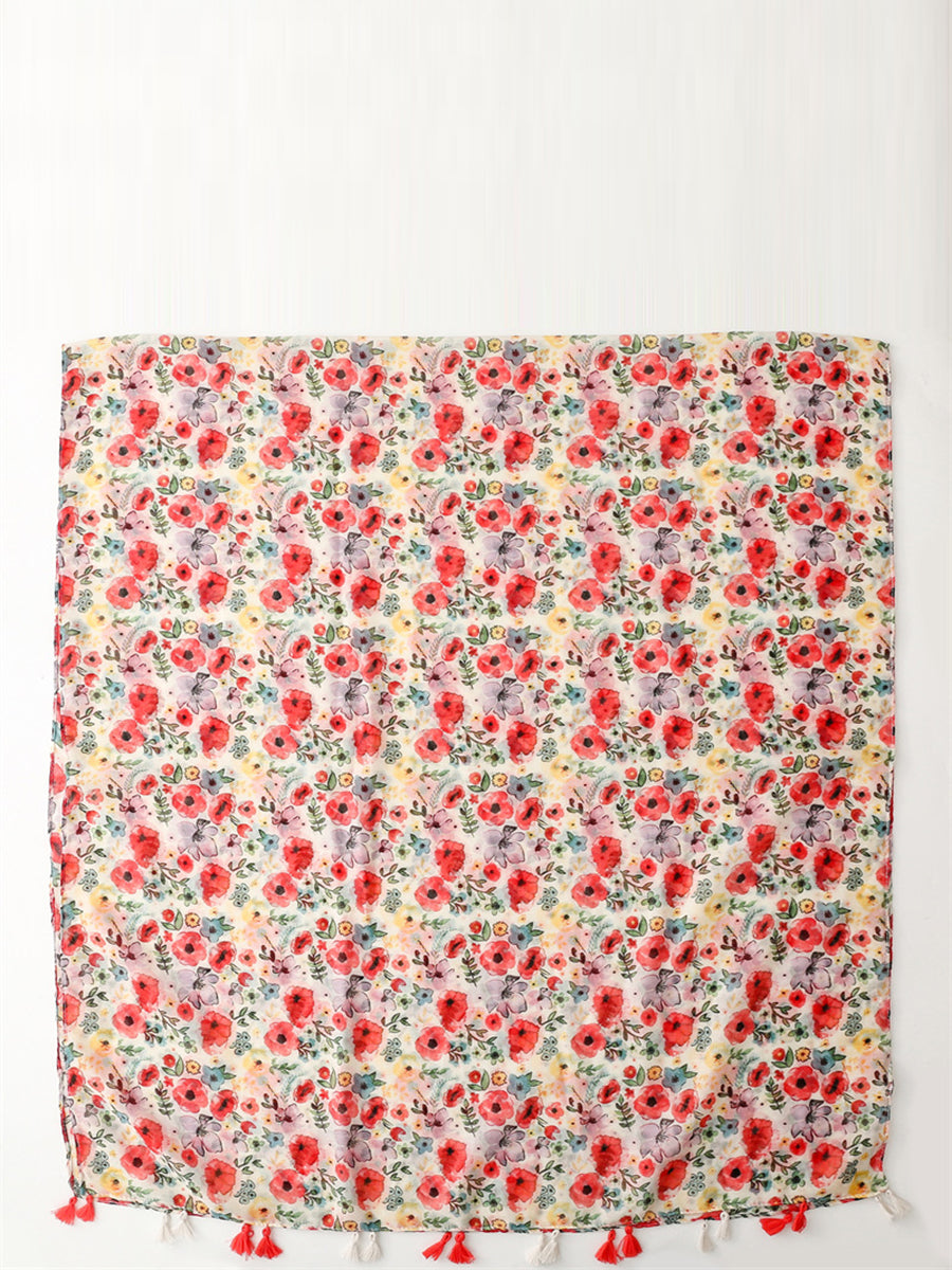 Sciarpa scialle con nappe e fiori artistici da viaggio per donna
