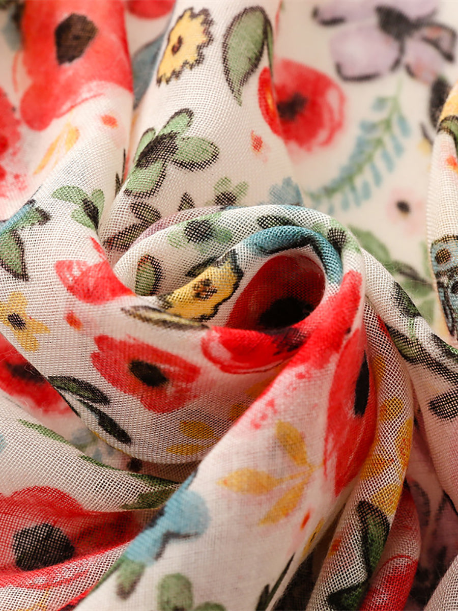 Sciarpa scialle con nappe e fiori artistici da viaggio per donna