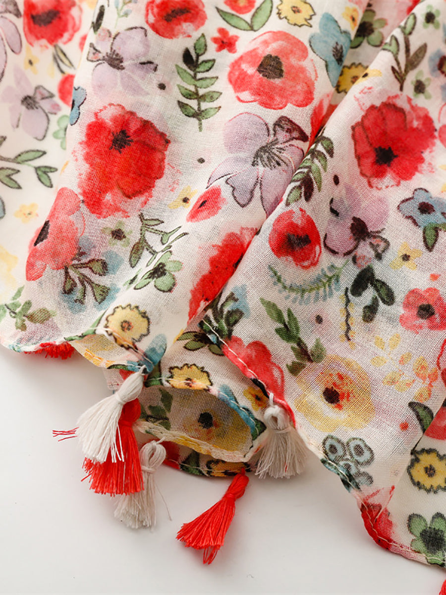 Sciarpa scialle con nappe e fiori artistici da viaggio per donna