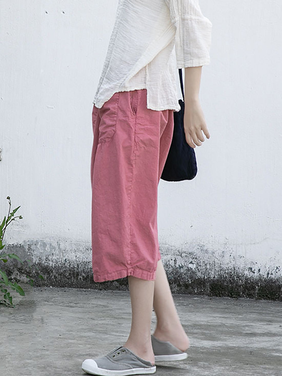 Pantaloni casual estivi da donna in cotone larghi e solidi