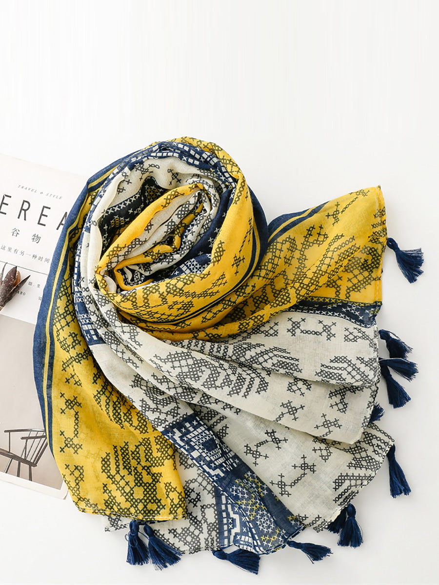 Sciarpa scialle con nappe colorblock artistiche estive da donna