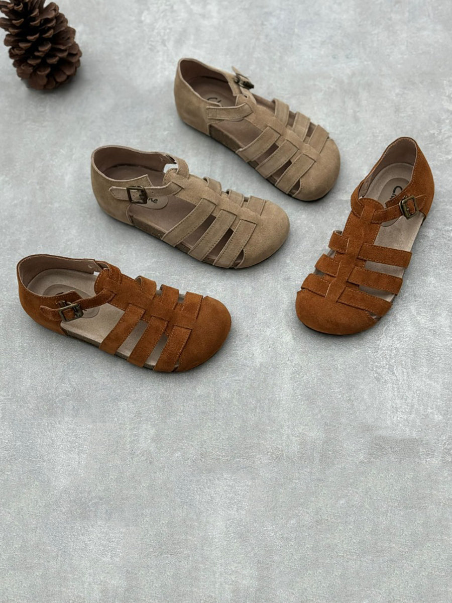 Sandali piatti in pelle con giunzioni casual estivi da donna